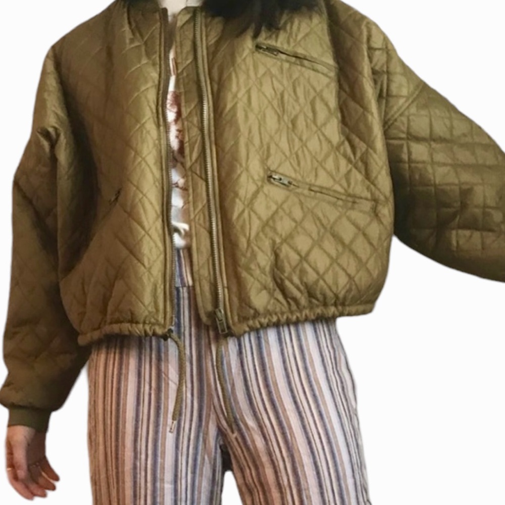 SOLD Free People Moss / Olive Green Easy Quilted Oversized Jacket Size Small - Picture 8 of 11